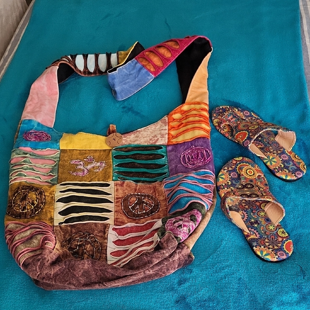 Colorful Patchwork Shoulder/Crossbody Bag With Sandals